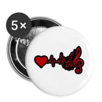 Musik Herzschlag Notenschlüssel Rot Schwarz - Buttons groß 56 mm (5er Pack) - Weiß - Vorne