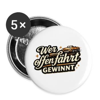 Who drives with the top down wins Retro Cabrio Saying - Buttons large 2.2''/56 mm (5-pack) - white - Front
