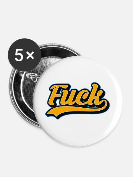 F-Wort-Retro-Skript - Buttons groß 56 mm (5er Pack) - Weiß