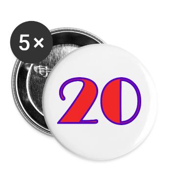 20. 20e ANNIVERSAIRE. ANNIVERSAIRE 20 ANS. 20 ANS. - Lot de 5 grands badges (56 mm) - blanc - Devant