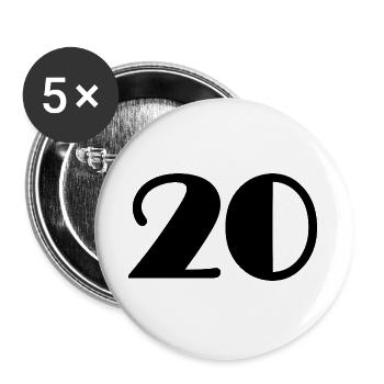 20. 20e ANNIVERSAIRE. ANNIVERSAIRE 20 ANS. 20 ANS. - Lot de 5 grands badges (56 mm) - blanc - Devant