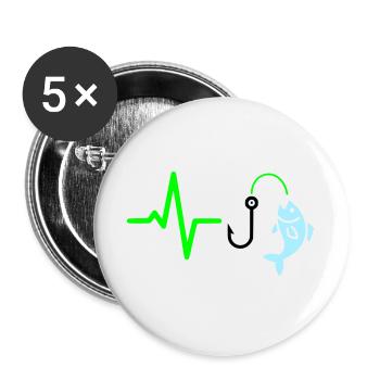 Pulse Line Fishing Fish Icon - Buttons large 2.2''/56 mm (5-pack) - white - Front
