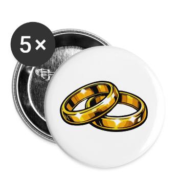 Goldene Eheringe Ewigkeitssymbol - Buttons groß 56 mm (5er Pack) - Weiß - Vorne