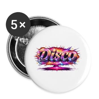 Disco Schriftzug Neon 80er Stil  - Buttons groß 56 mm (5er Pack) - Weiß - Vorne