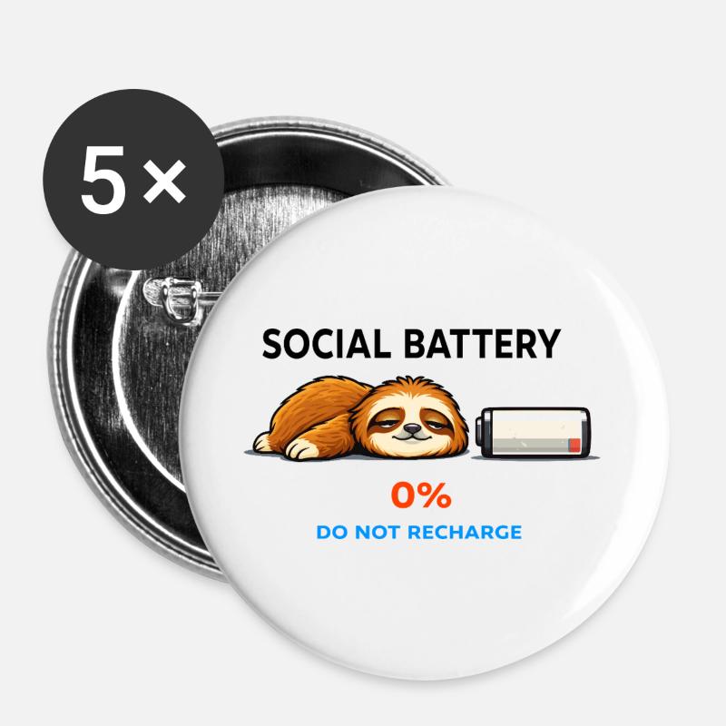 Sleepy Sloth 0% Do Not Recharge - Buttons large 2.2''/56 mm (5-pack) - white