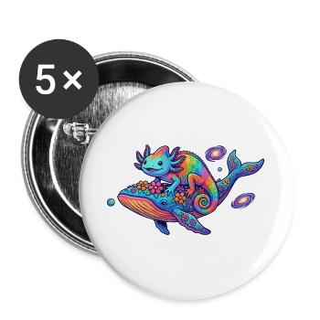 Motif fantastique amusant Cosmos néon Cosmos Caméléon et Baleine Fantastique Cool - Lot de 5 grands badges (56 mm) - blanc - Devant