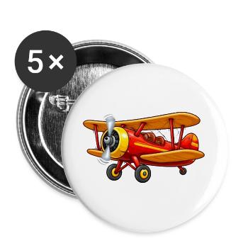Motif d’avion biplan Dessin animé rétro - Lot de 5 grands badges (56 mm) - blanc - Devant