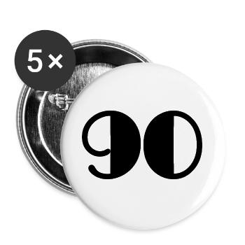 90. 90 JAHRE. 90-JÄHRIGES JUBILÄUM. 90-JÄHRIGES JUBILÄUM. - Buttons groß 56 mm (5er Pack) - Weiß - Vorne