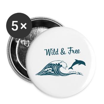 Wild & Free Ocean Wave Dolphin Surf Beach Vibes - Buttons groß 56 mm (5er Pack) - Weiß - Vorne