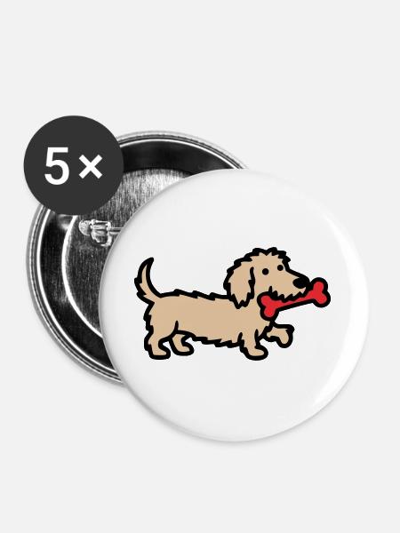 Terrier Doodle Knochen Comic - Buttons groß 56 mm (5er Pack) - Weiß