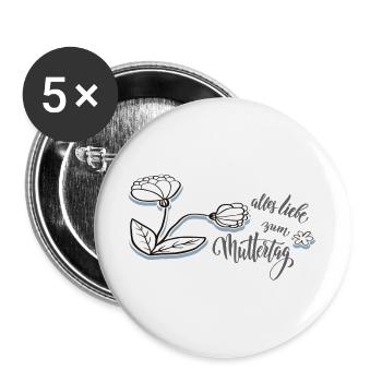 Blumen zum Muttertag - Buttons groß 56 mm (5er Pack) - Weiß - Vorne