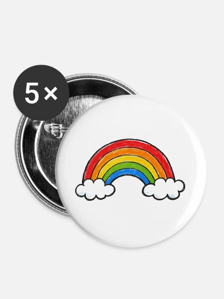 Handgezeichneter Regenbogen - Buttons groß 56 mm (5er Pack) - Weiß