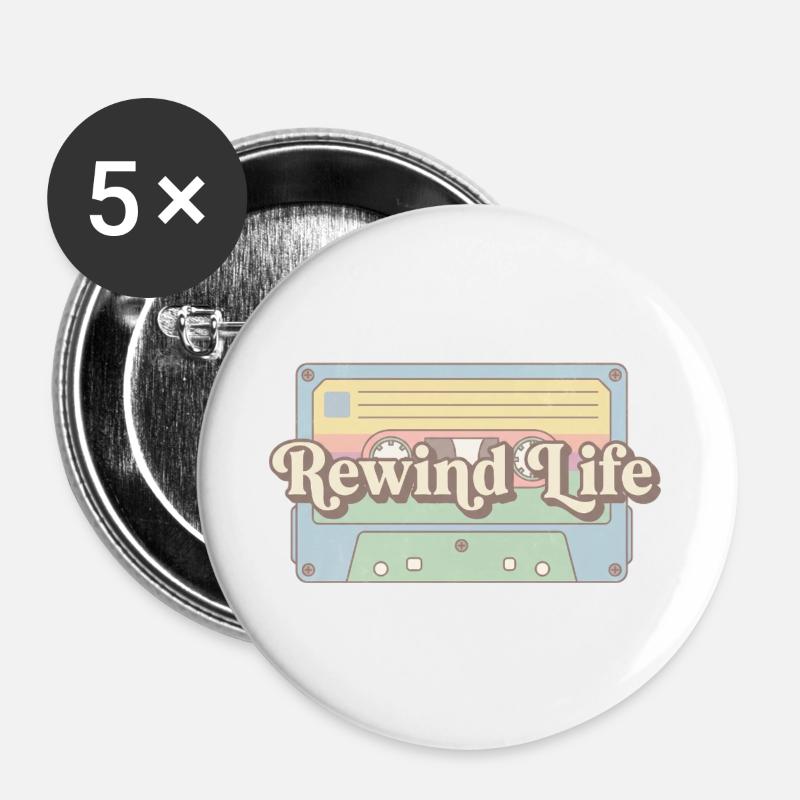 Rewind Life Retro Cassette - Buttons large 2.2''/56 mm (5-pack) - white