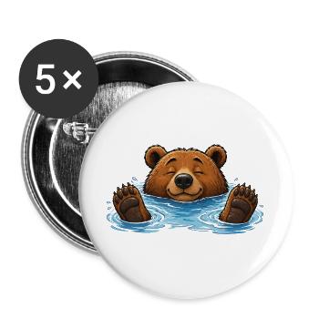 Bear Bathing in Water Funny Animal Motif - Buttons large 2.2''/56 mm (5-pack) - white - Front
