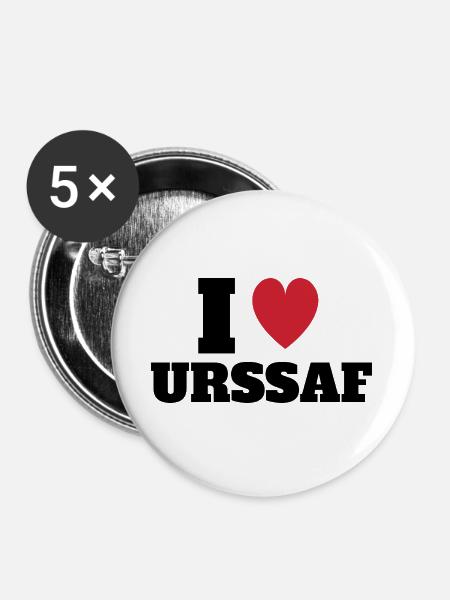 Ich liebe URSSAF - Buttons groß 56 mm (5er Pack) - Weiß