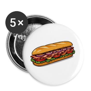 Motif de hot-dog de dessin animé - Lot de 5 grands badges (56 mm) - blanc - Devant