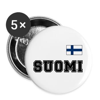 FINNLAND - SUOMI Trikot Look - Flagge auf Brust - Buttons groß 56 mm (5er Pack) - Weiß - Vorne