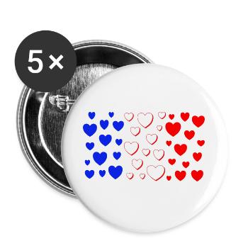 Frankreich Fahne in Herzform Herzen Franzose - Buttons groß 56 mm (5er Pack) - Weiß - Vorne