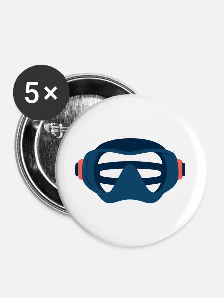 Taucherbrille Tauchen Schnorcheln Tauchschule - Buttons groß 56 mm (5er Pack) - Weiß