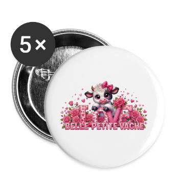 Vache Kawaii Amour et Roses - Lot de 5 grands badges (56 mm) - blanc - Devant