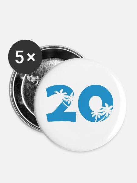 20 Palmenstrand Jubiläum - Buttons groß 56 mm (5er Pack) - Weiß