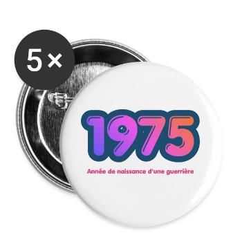 1975 Année rétro naissance d'une guerrière - Lot de 5 grands badges (56 mm) - blanc - Devant