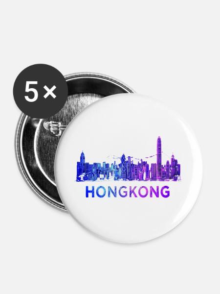 Hongkong Skyline - Buttons groß 56 mm (5er Pack) - Weiß
