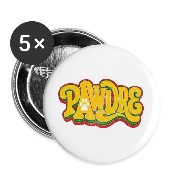 PawDre Reggae Stil mit Pfotenlogo - Buttons groß 56 mm (5er Pack) - Weiß - Vorne