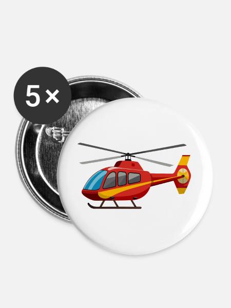 Hubschrauber - Buttons groß 56 mm (5er Pack) - Weiß