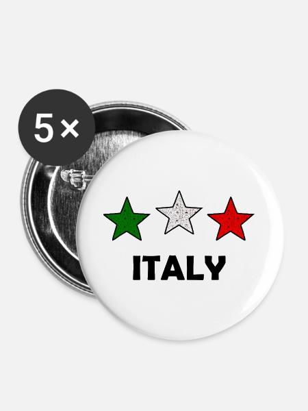 Tri-Sterne Italienische Flagge - Buttons groß 56 mm (5er Pack) - Weiß