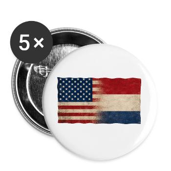 USA Holland Netherlands Flag Friendship - Buttons large 2.2''/56 mm (5-pack) - white - Front