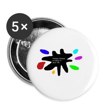 Lebensfarben: Farbspritzer - Buttons groß 56 mm (5er Pack) - Weiß - Vorne