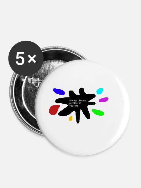 Lebensfarben: Farbspritzer - Buttons groß 56 mm (5er Pack) - Weiß