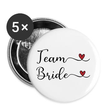 Team Bride mignonne typographie manuscrite avec un cœur - Lot de 5 grands badges (56 mm) - blanc - Devant