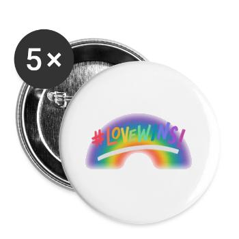 Liebe gewinnt Regenbogen - Buttons groß 56 mm (5er Pack) - Weiß - Vorne