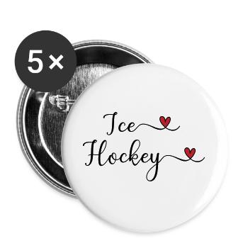 Eishockey Schriftzug mit Herz - Buttons groß 56 mm (5er Pack) - Weiß - Vorne