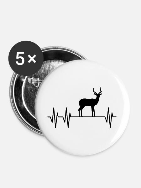 Antilope Herzschlag Silhouette - Buttons groß 56 mm (5er Pack) - Weiß