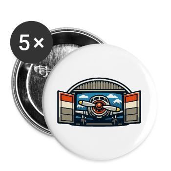 Retro Propeller Flugzeug Hangar - Buttons groß 56 mm (5er Pack) - Weiß - Vorne