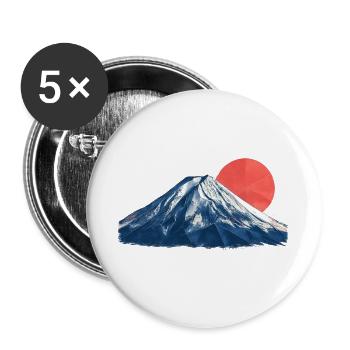 Blaues Bergpanorama mit roter Sonne Fuji Origami - Buttons groß 56 mm (5er Pack) - Weiß - Vorne