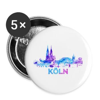 Köln Stadt Skyline Blau Purpur - Buttons groß 56 mm (5er Pack) - Weiß - Vorne