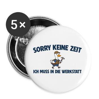Handwerker Gans muss in die Werkstatt - Buttons groß 56 mm (5er Pack) - Weiß - Vorne