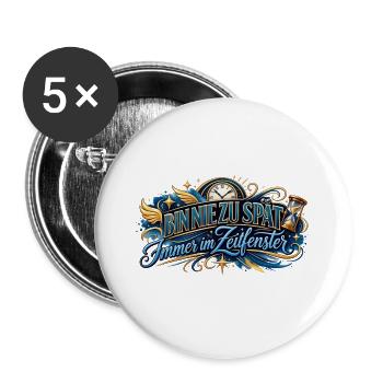 Bin nie zu spät: Zeitfenster - Buttons groß 56 mm (5er Pack) - Weiß - Vorne
