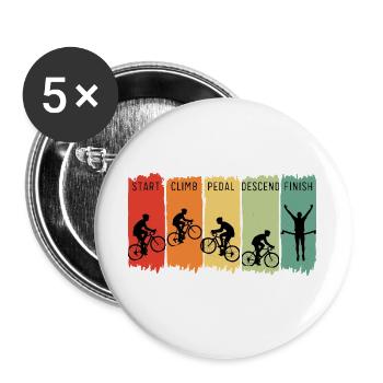 Retro Cycling Steps Start Climb Pedal Finish - Buttons groß 56 mm (5er Pack) - Weiß - Vorne