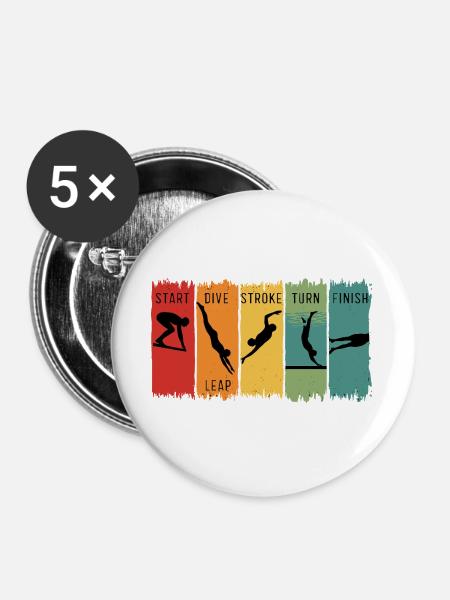 Retro Swimming Steps Start Tauchschwimm-Finish - Buttons groß 56 mm (5er Pack) - Weiß