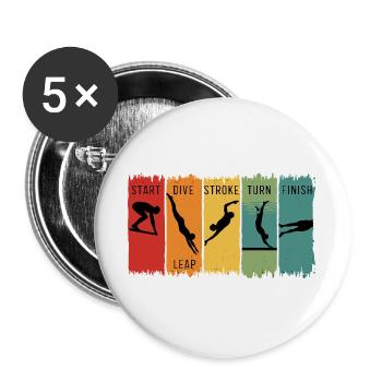 Retro Swimming Steps Start Tauchschwimm-Finish - Buttons groß 56 mm (5er Pack) - Weiß - Vorne