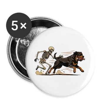 Lustiger Rottweiler, der Skelettknochenjagd jagt - Buttons groß 56 mm (5er Pack) - Weiß - Vorne