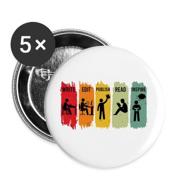 Retro Writer Schritte Schreiben Bearbeiten Veröffentlichen Inspirieren - Buttons groß 56 mm (5er Pack) - Weiß - Vorne