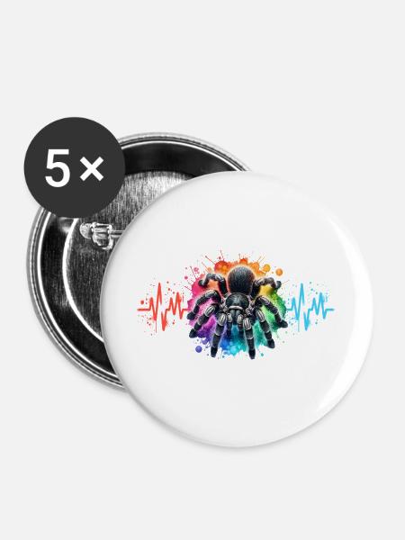 Schwarze Vogelspinne - Buttons groß 56 mm (5er Pack) - Weiß
