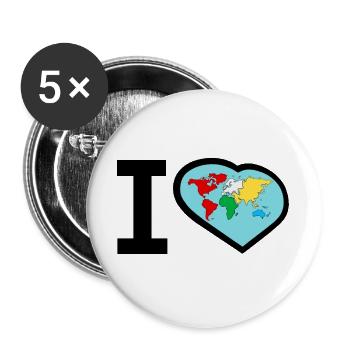 ICH LIEBE DIE WELT - Buttons groß 56 mm (5er Pack) - Weiß - Vorne