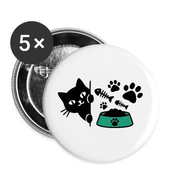 Katze Futternapf Grafik - Buttons groß 56 mm (5er Pack) - Weiß - Vorne